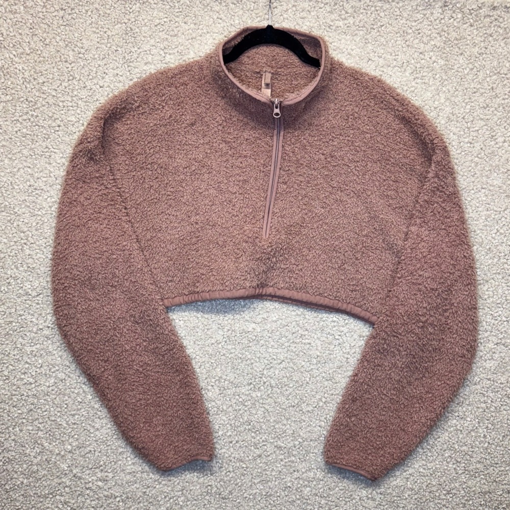 SKIMS Cozy Cropped Pullover Rosy  Clay Knit 1/4 Zip Teddi Fleece 2X/3